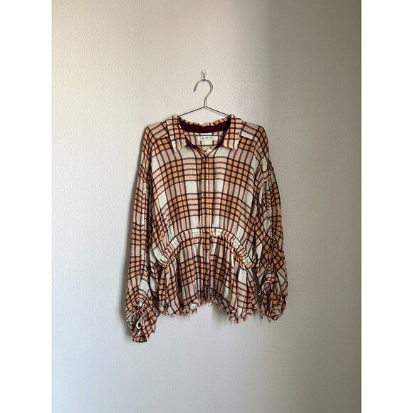 We The Free Pacific Dawn Drawstring Plaid Shirt in Peach Tree Combo Size XL - Picture 1 of 6